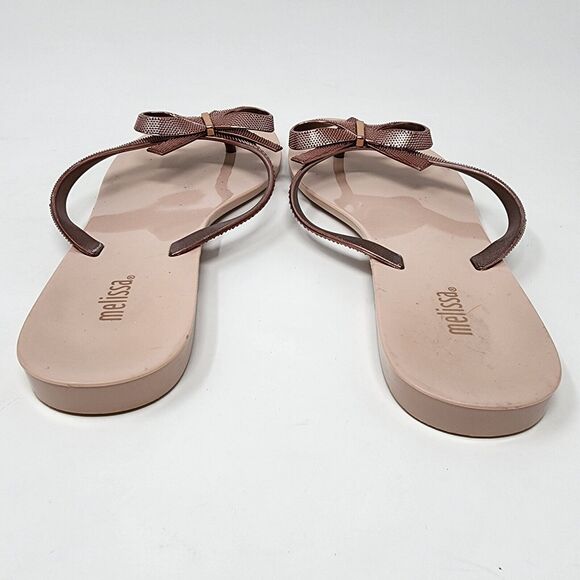 Melissa Harmonic Chrome II Flip Flop Metallic Pink Rose Bow, Jelly Sole US 9 EUC - Picture 5 of 10